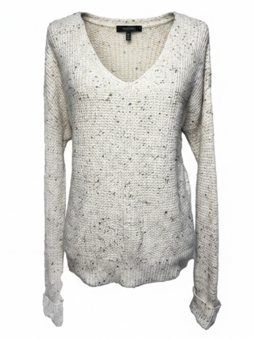 For Thee Neutral Ecru and Multicolor V Neck Sweater Womens size Large